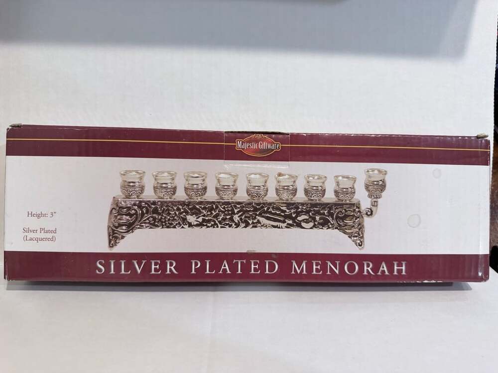 Majestic Giftware Silver Plated Menorah 3 Inch Lacquered Hanukkah